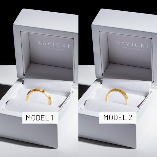 Obrączki partnerskie Sign of Love®: złote, diament, półokrągła 3,5mm i płaska 4mm